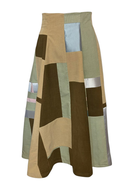 Patchwork Corduroy High Waist A line Skirt