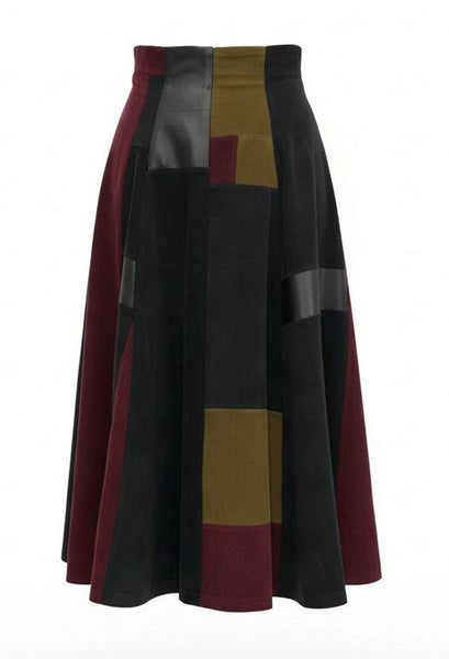 Patchwork Corduroy High Waist A line Skirt
