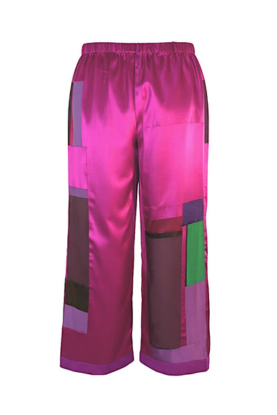 Patchwork pink Silk Charmeuse Pants