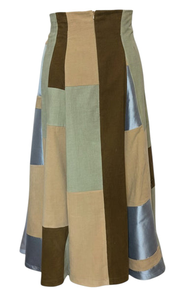 Patchwork Corduroy High Waist A line Skirt