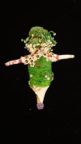 Beaded Doll with Green beads and Flowers