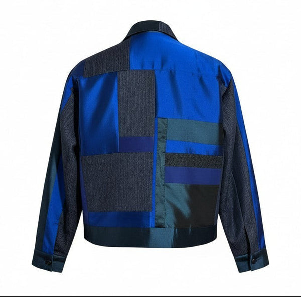 Patchwork Silk Satin and Denim Blue Jacket