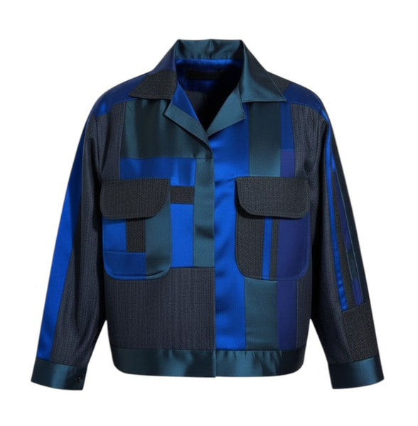 Patchwork Silk Satin and Denim Blue Jacket