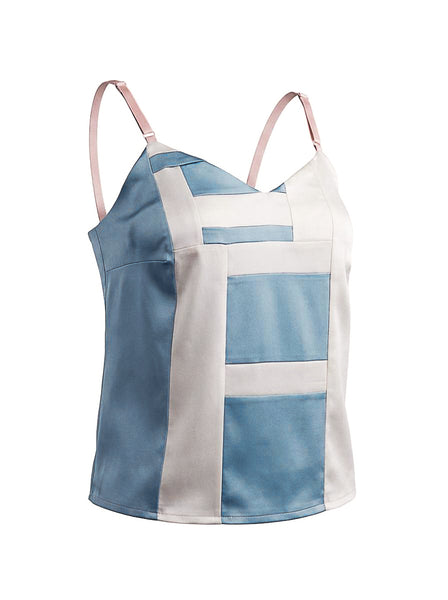 Patchwork Large Stretch Silk Satin Patchwork Camisole