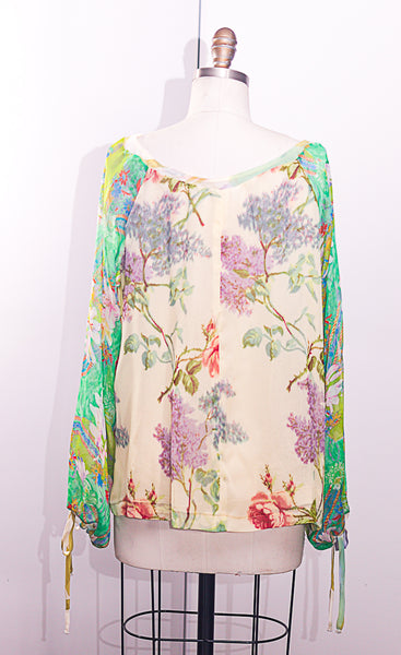 BOHO Floral Printed Silk Chiffon with Silk Chiffon Lining