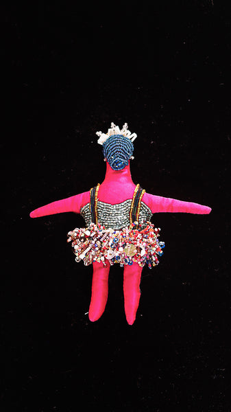 Pink Beaded Doll with Blue Hair