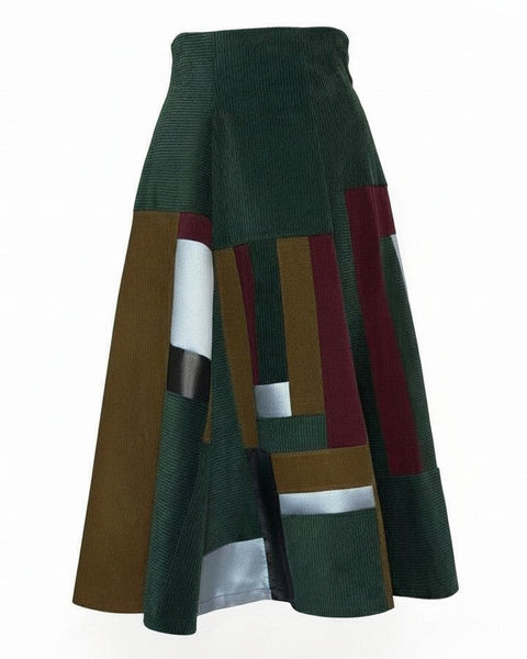 Patchwork Corduroy High Waist A line Skirt.