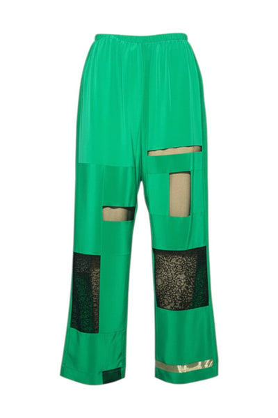 Patchwork Green Silk Charmuese Pants