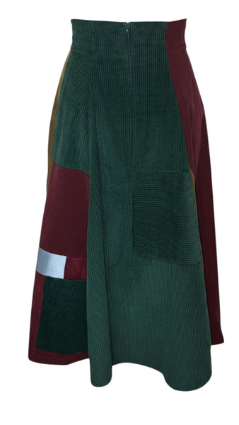 Patchwork Corduroy High Waist A line Skirt.