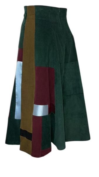 Patchwork Corduroy High Waist A line Skirt.