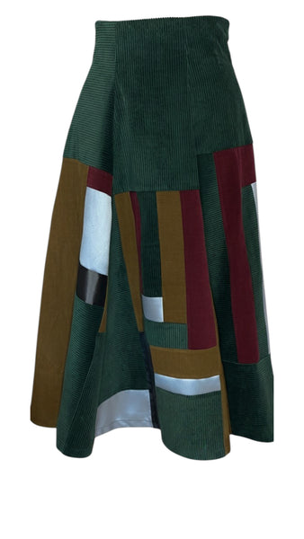 Patchwork Corduroy High Waist A line Skirt.