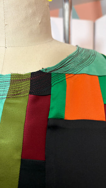 Stretch Silk Charmeuse Patchwork Orange and Brown T shirt