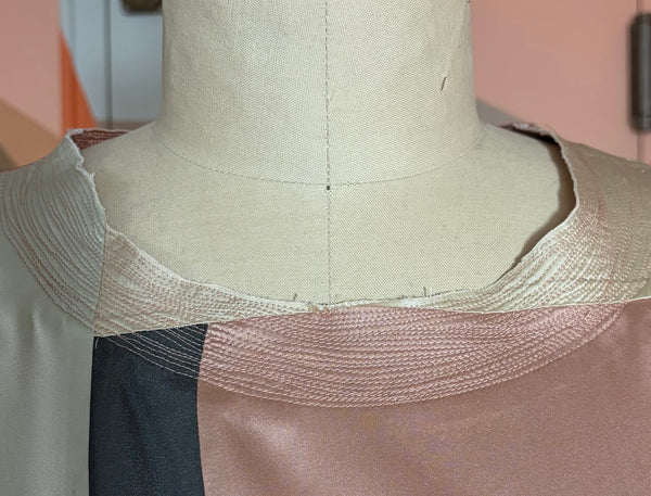 Stretch Silk Charmeuse Patchwork Pink and Mint T shirt
