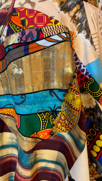 Patchwork Circle Skirt With Detailed Beaded Pocket