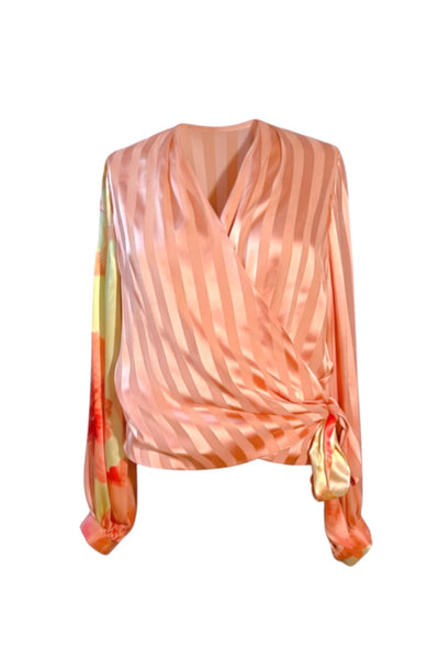 Large Pink Silk Charmuese Wrap Top