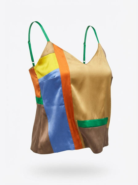 Patchwork Green Straps Large Stretch Silk Camisole