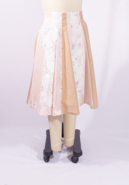 Patchwork Silk, Corduroy, and Cotton Skirt Pink
