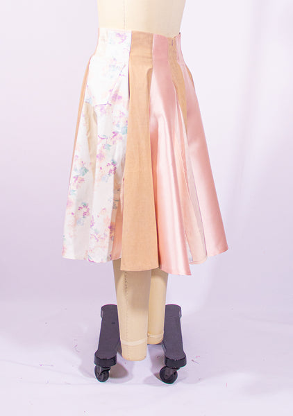 Patchwork Silk, Corduroy, and Cotton Skirt Pink