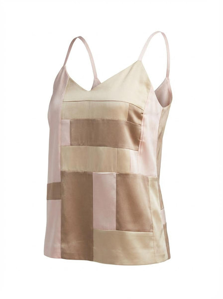 Small Patchwork Stretch Silk Camisole Peach and Taupe