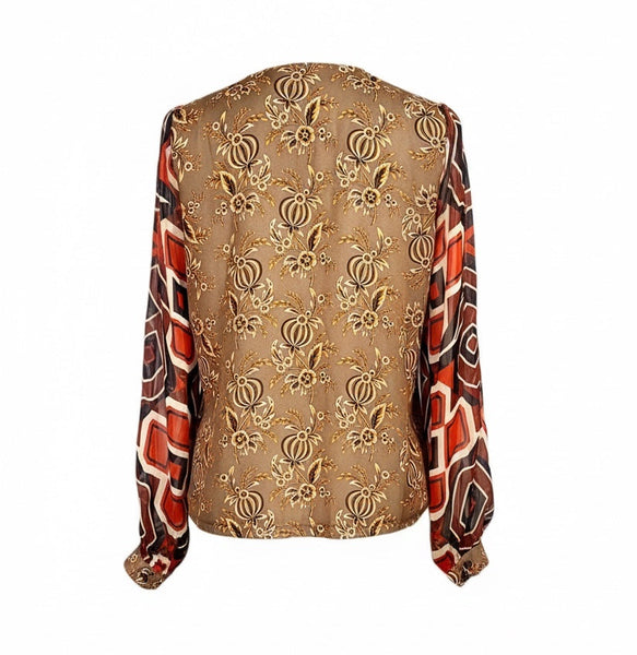 Silk Patchwork Print Square Neck Blouse