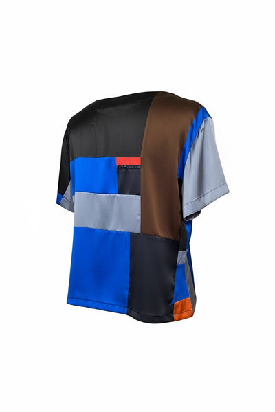 Stretch Silk Charmeuse Patchwork Blues T shirt