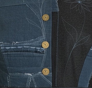 Patchwork Denim and Wool with Stitching Jacket