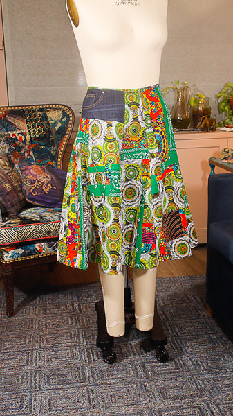 African Print Skirt A Line Small  with Denim Pocket