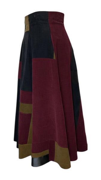 Patchwork Corduroy High Waist A line Skirt