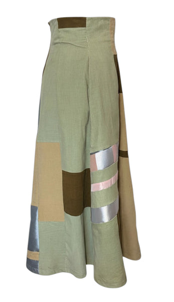 Patchwork Corduroy High Waist A line Skirt
