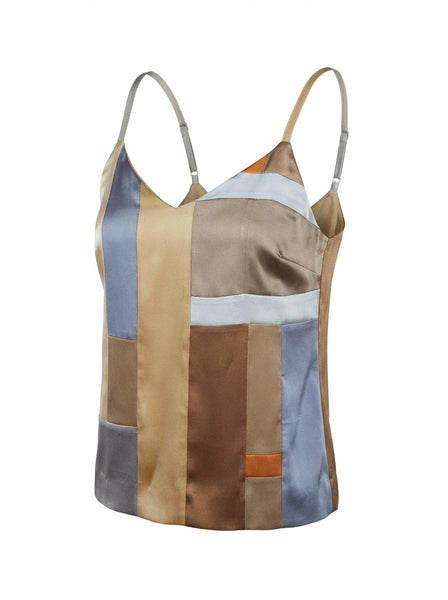 Small Patchwork Stretch Silk Camisole Shades of Taupe