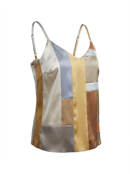 Small Patchwork Stretch Silk Camisole Grey and Taupe