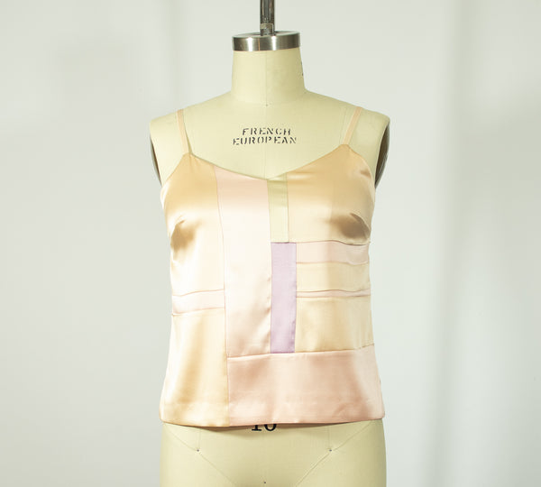 Patchwork Medium Stretch Silk Camisole   Colors Peach and Pinks