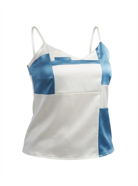 2 Patchwork Large Stretch Silk Satin Patchwork Camisole