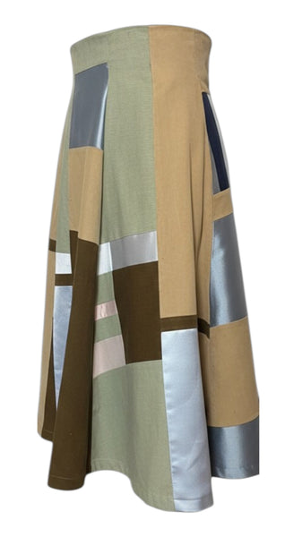 Patchwork Corduroy High Waist A line Skirt