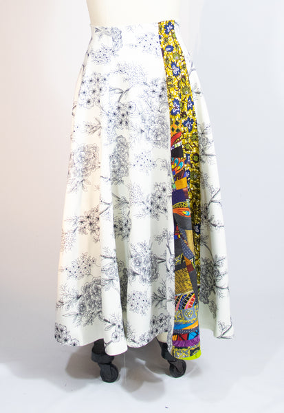Skirt with Black Embroidered Flowers