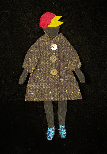 Flat Wool Doll wih Stitched body, Coat and Hat