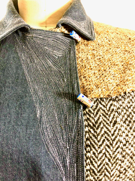Patchwork Coat with Wool and Denim