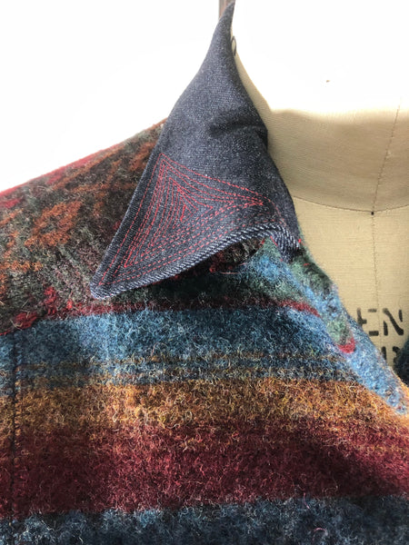Wool Patchwork  H Jacket with Denim Sleeves