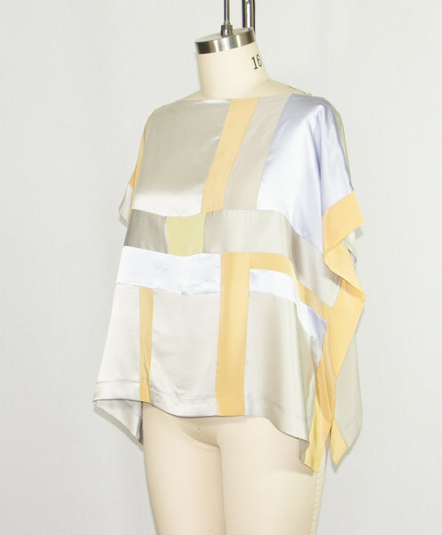 Patchwork Silk Charmeuse Tunic Lavender and Silver