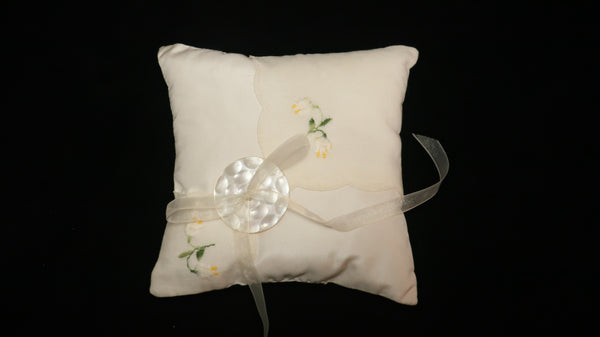 Small Silk Taffeta Pillow with Vintage Handkerchief