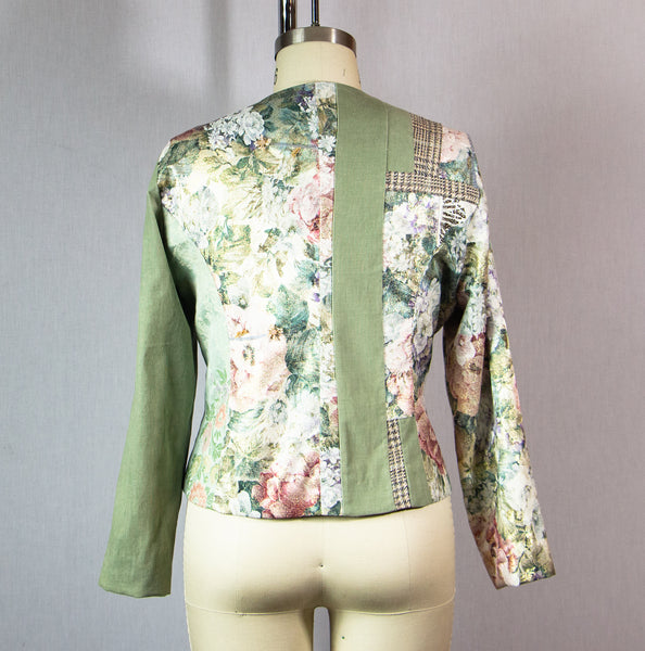 Large Patchwork Fitted Jacket with Mixed Fabrics and Beads