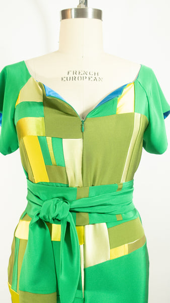 Green Patchwork Silk Jumpsuit