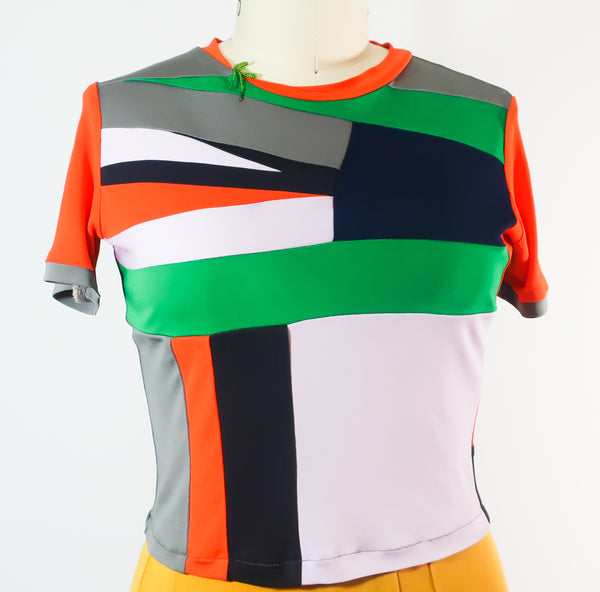 Short Sleeve Colorful Patchwork Rayon T shirt