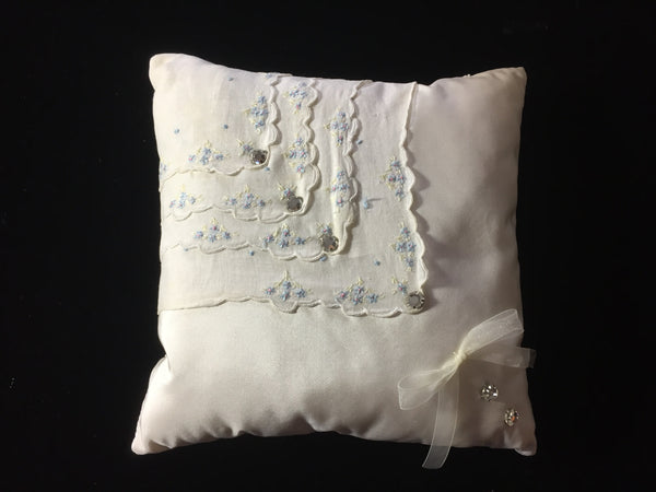 Silk Taffeta Square Pillow with Vintage Handkerchief