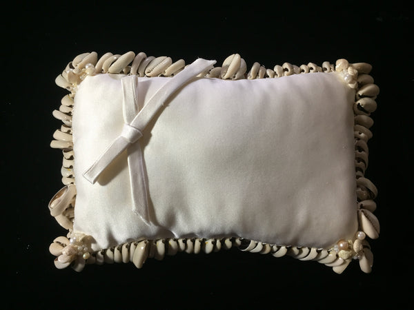 Rectangle Bridal Pillow Silk Satin with Cowrie Shells