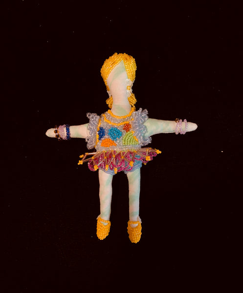 Beaded Doll with Yellow Hair and Shoes