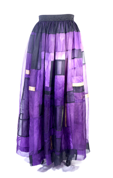 Plus Size Purple Patchwork Silk Organza Skirt