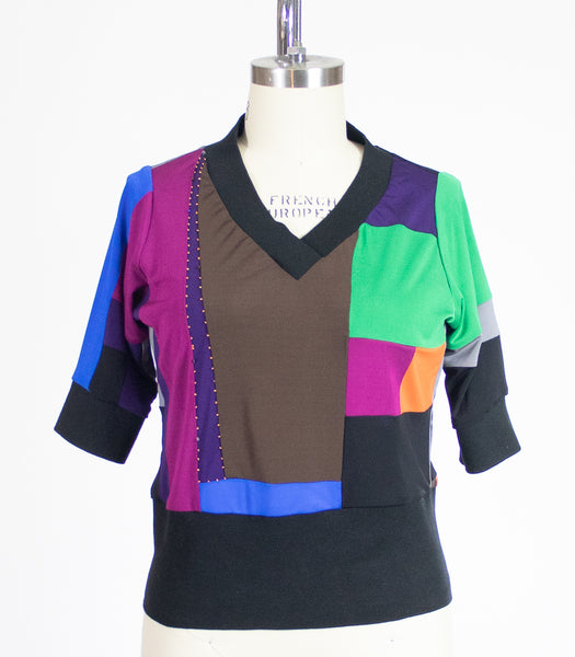 Patchwork Matte Jersey top with Ribbing