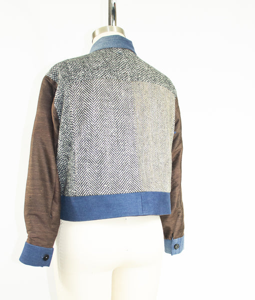 Wool Patchwork Jacket with Used Denim