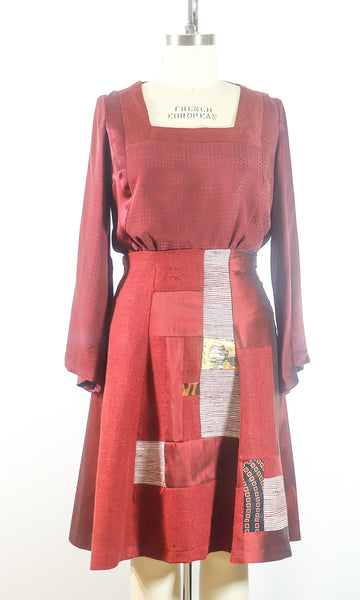 Burgundy Silk Patchwork Skirt